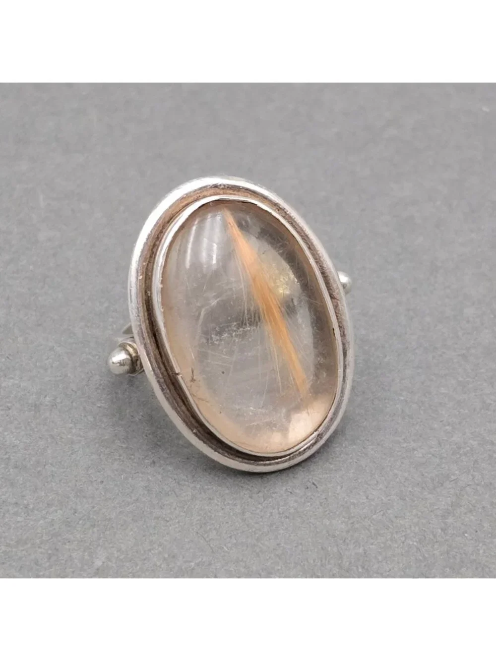 Vintage Sterling Silver Rutilated Quartz Ring Size 7.5 Modernist Statement